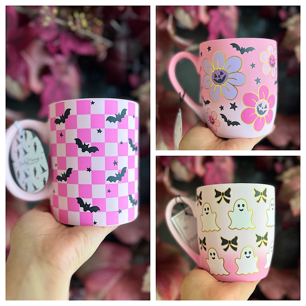 ✨NEW👻 Cobwebs and Cauldrons Soft Touch Pink Halloween Mug Set💖